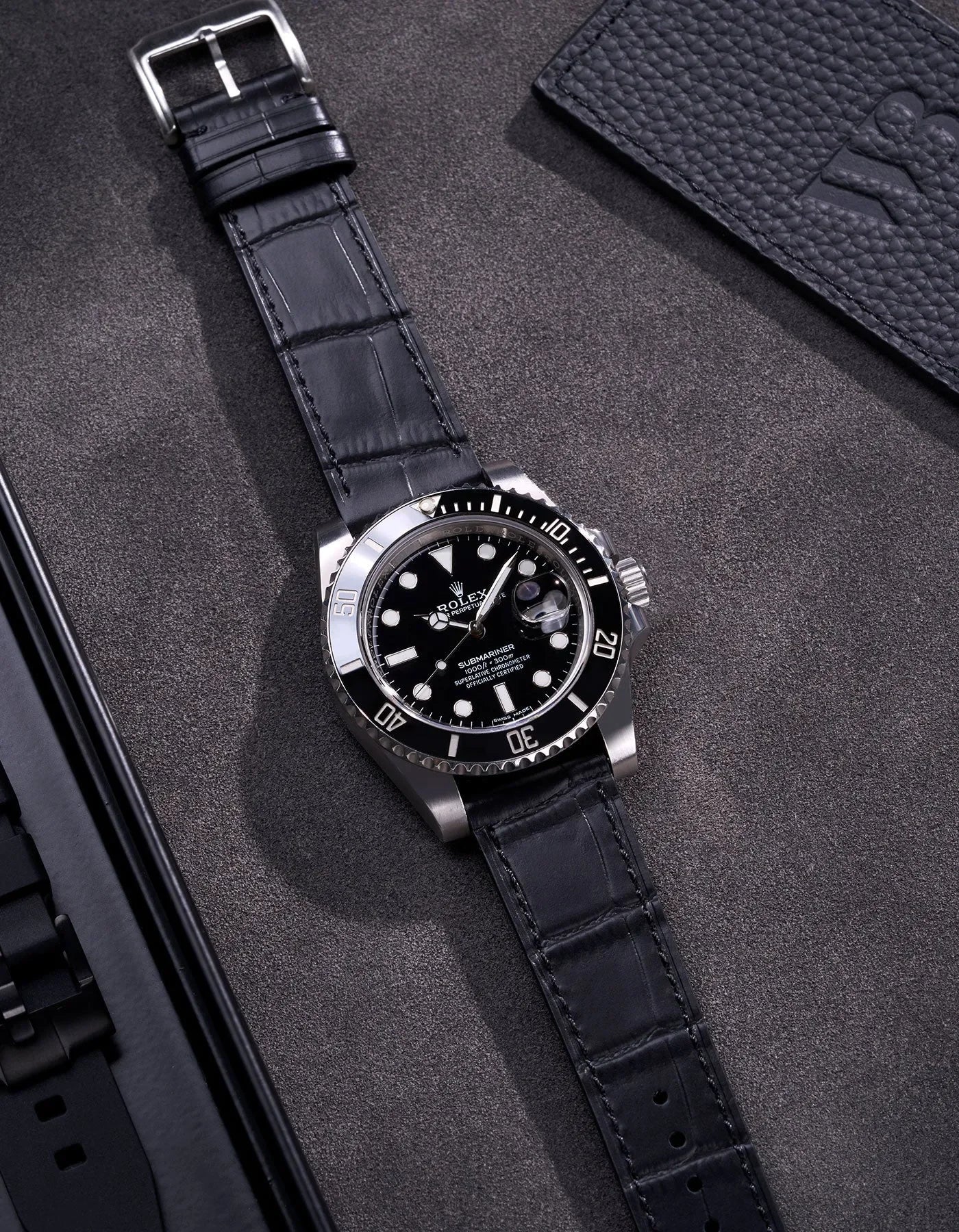 Black Embossed Alligator Leather Strap 18mm-21mm - OM Luxury