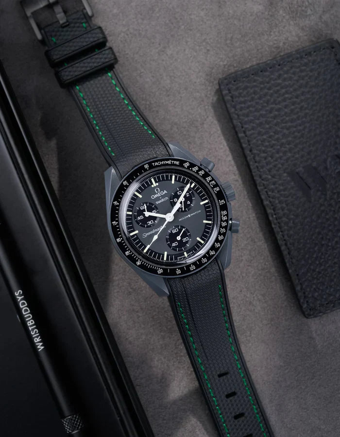 Premium Curved Rubber Strap - Black and Green Dots