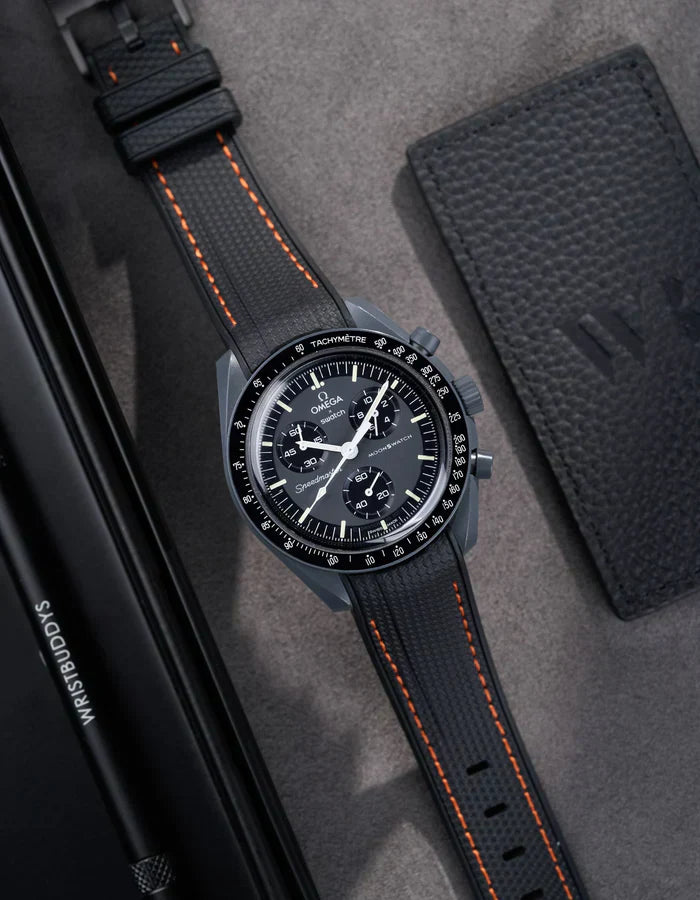 Premium Curved Rubber Strap - Black and Orange Dots