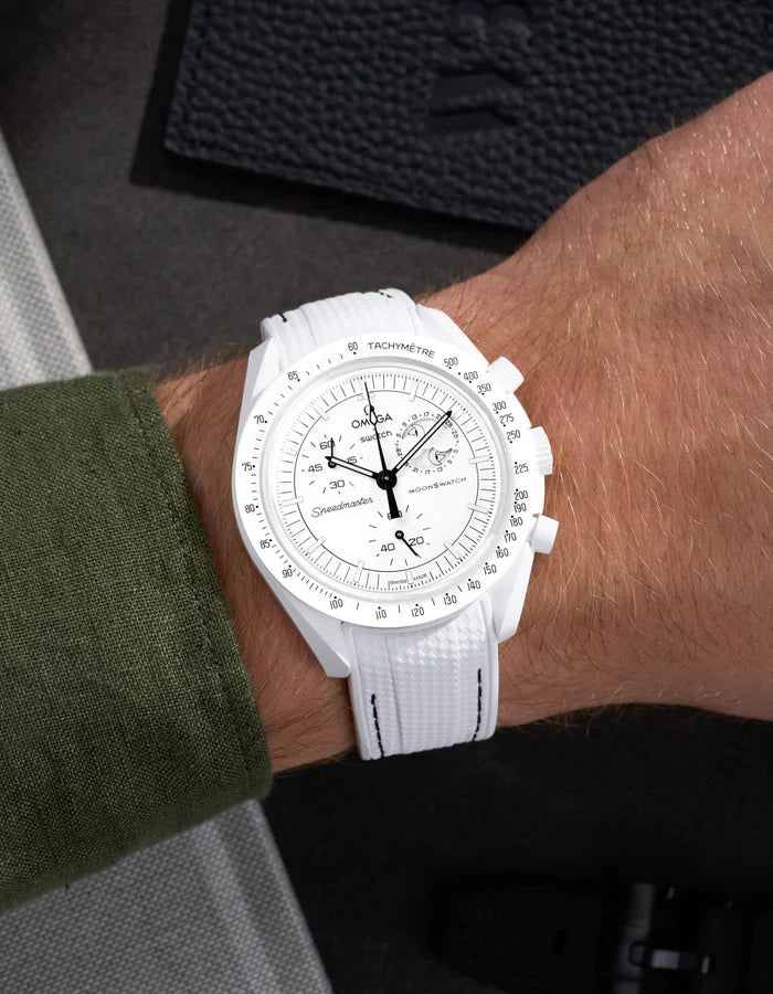 Premium Curved Rubber Strap - White and Black Dots