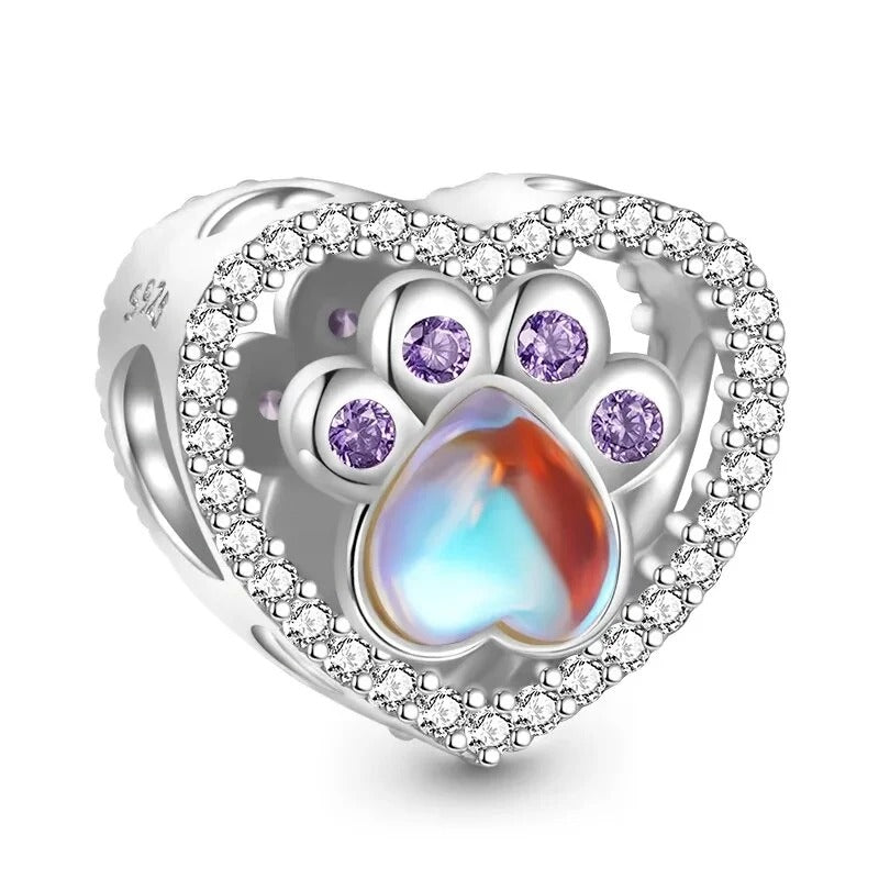 Charm - Sparkling Paw Print Heart (Pet)