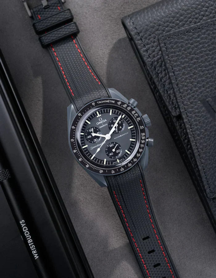 Premium Curved Rubber Strap - Black and Red Dots