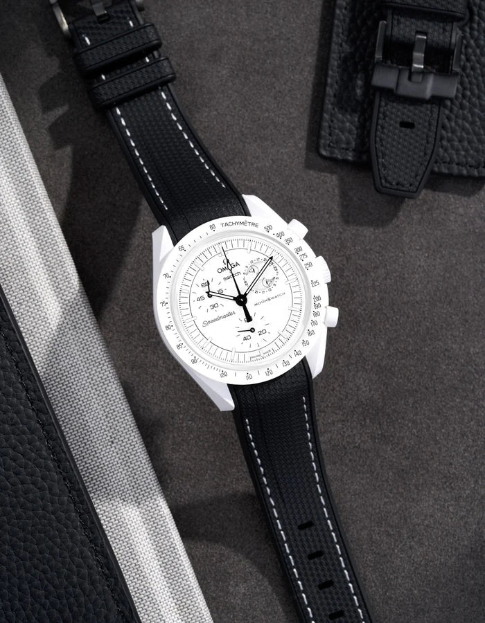 Premium Curved Rubber Strap - Black and White Dots