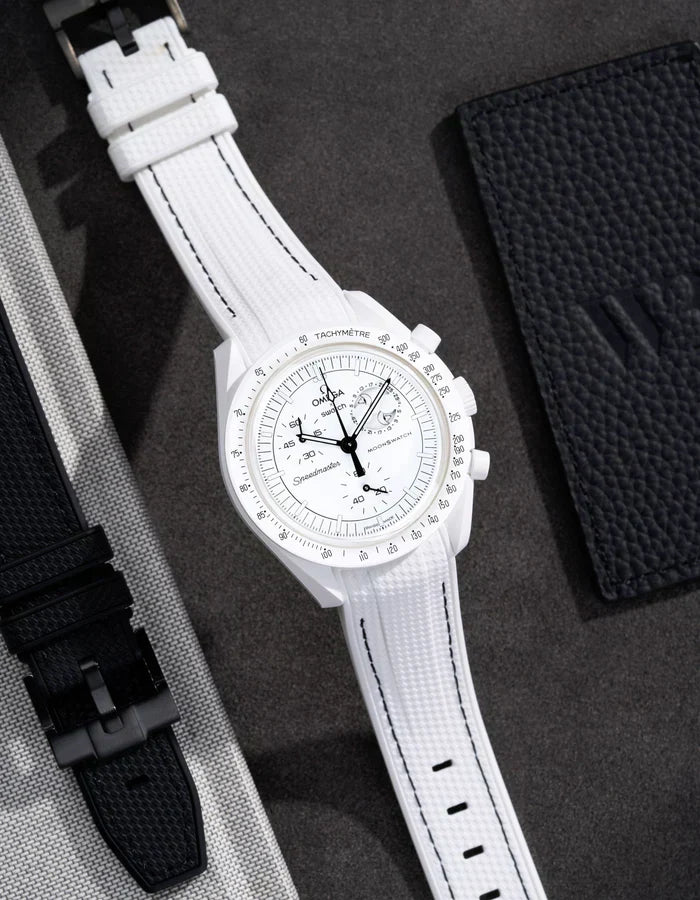 Premium Curved Rubber Strap - White and Black Dots